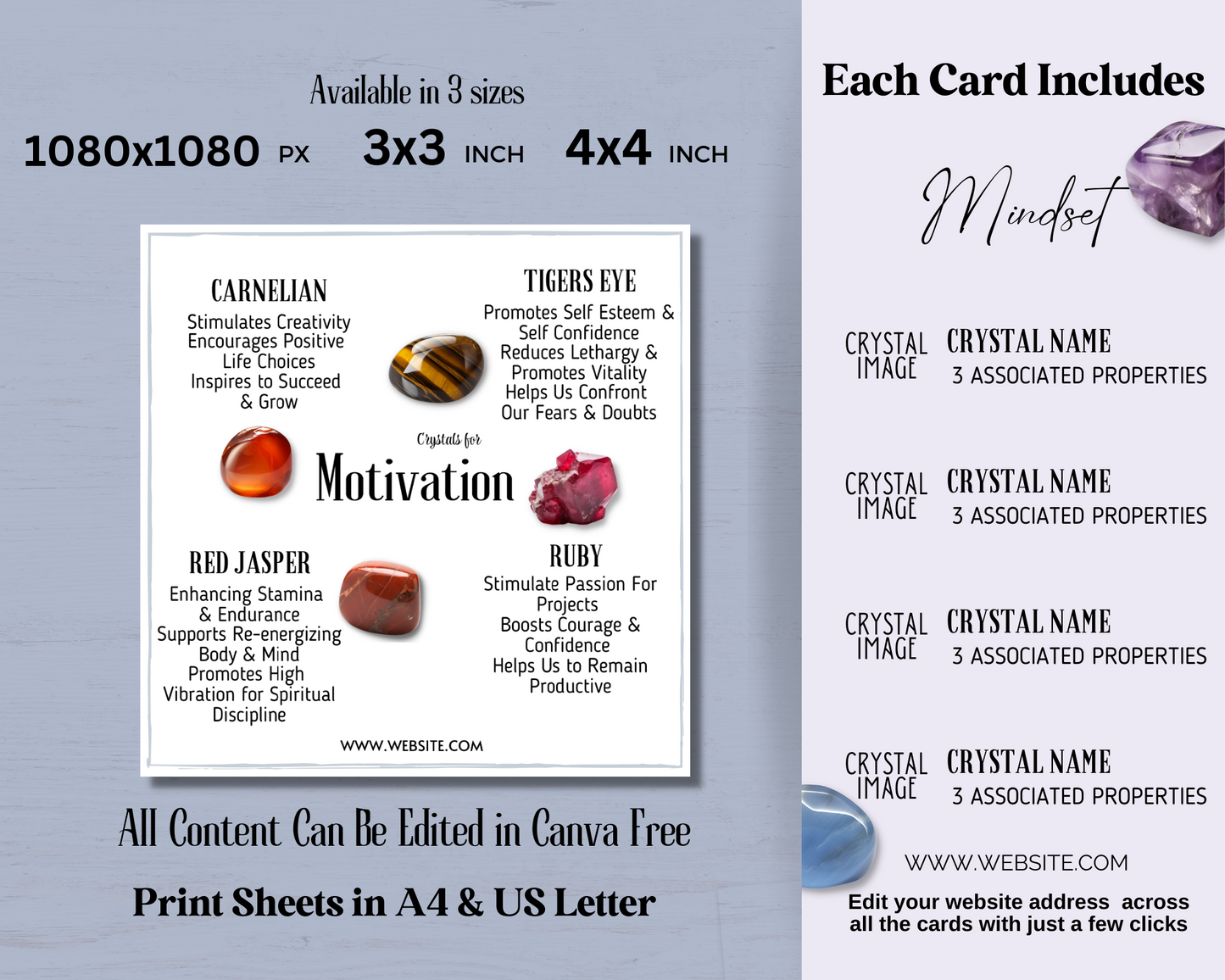 32 Crystals for Mindset Cards, Editable Crystal Kit Card Set - Canva