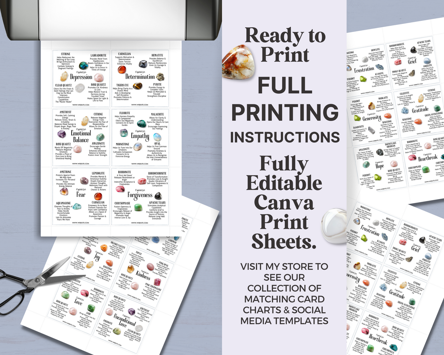 32 Crystals for Emotions Cards, Editable Crystal Kit Card Set -Canva
