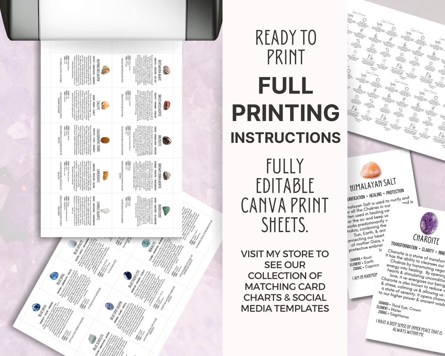 400 Business Card - Crystal Meaning Cards, Printable Gemstone Meaning Cards
