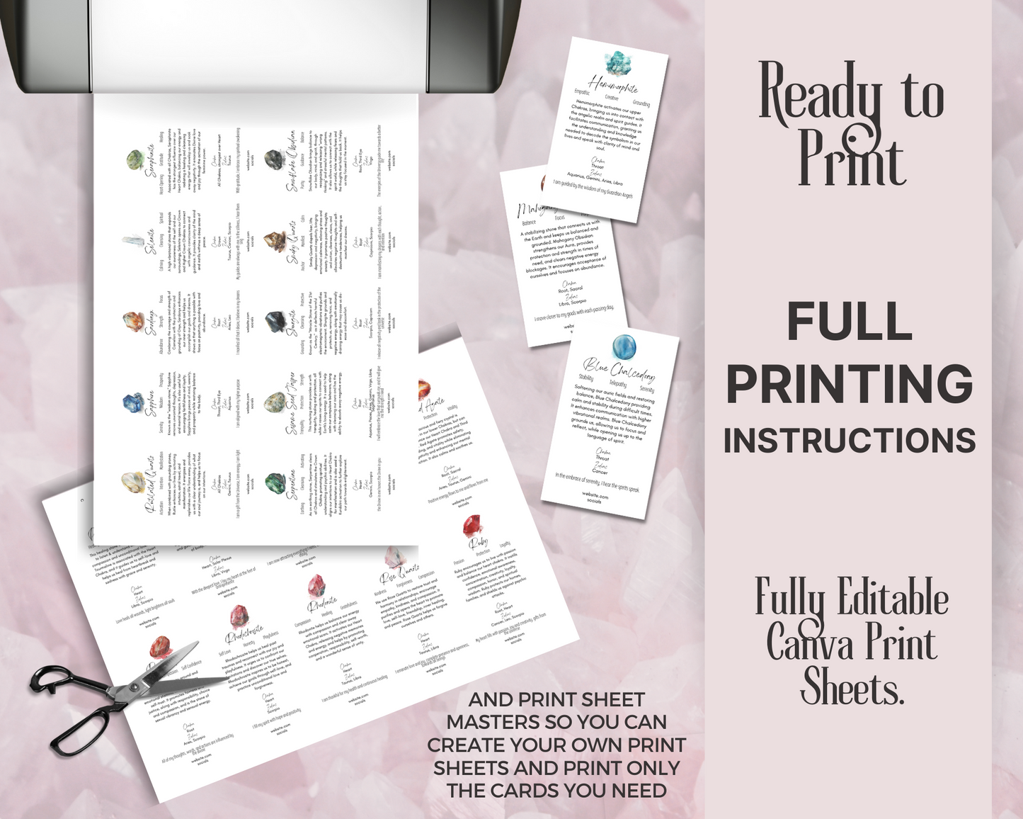 400 Editable Watercolor Crystal Meaning Cards