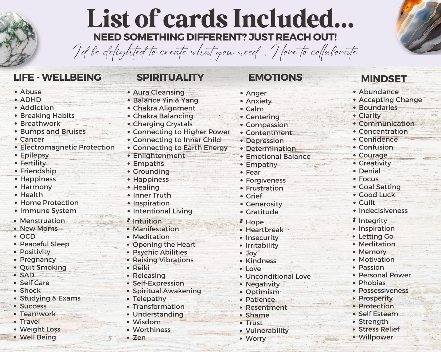 128 Crystals for Mindset, Emotions, Spirituality, Life and Well-Being Crystal Card Bundle Collection- Canva, Printable Crystal Cards & Posts