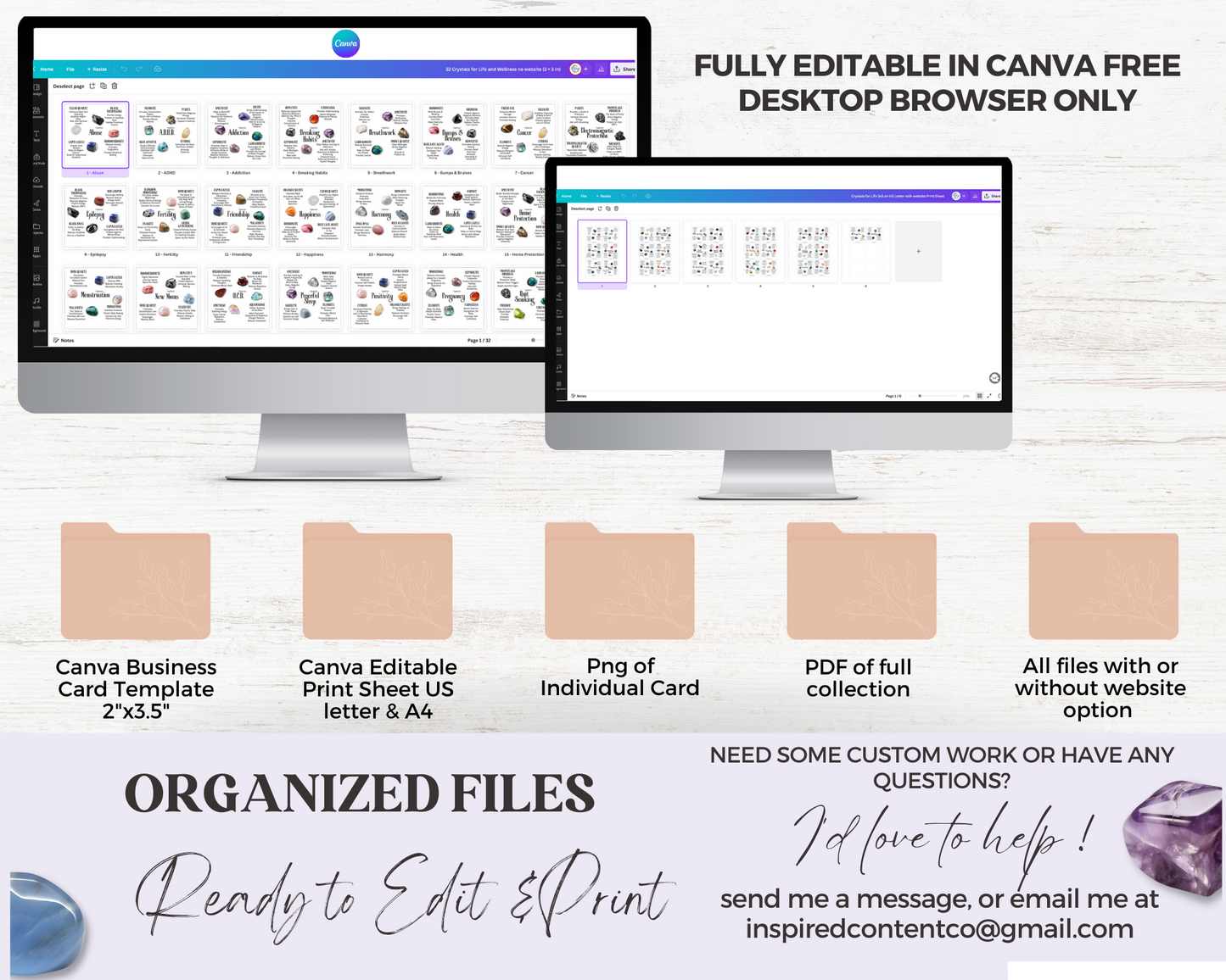 128 Crystals for Mindset, Emotions, Spirituality, Life and Well-Being Crystal Card Bundle Collection- Canva, Printable Crystal Cards & Posts