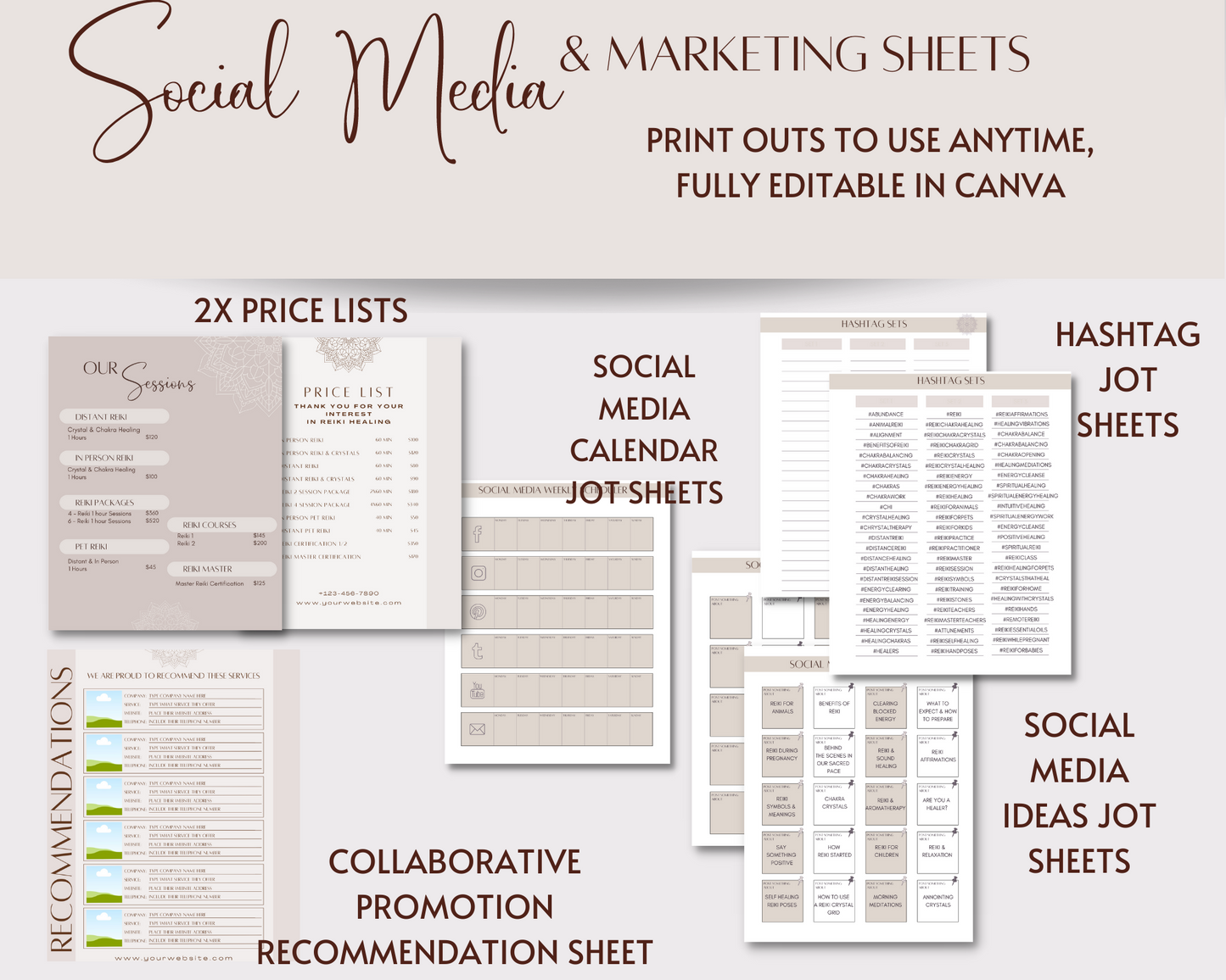 Reiki Social Media Marketing Bundle Vol 1 & 2 - Canva & Reiki Content Planner