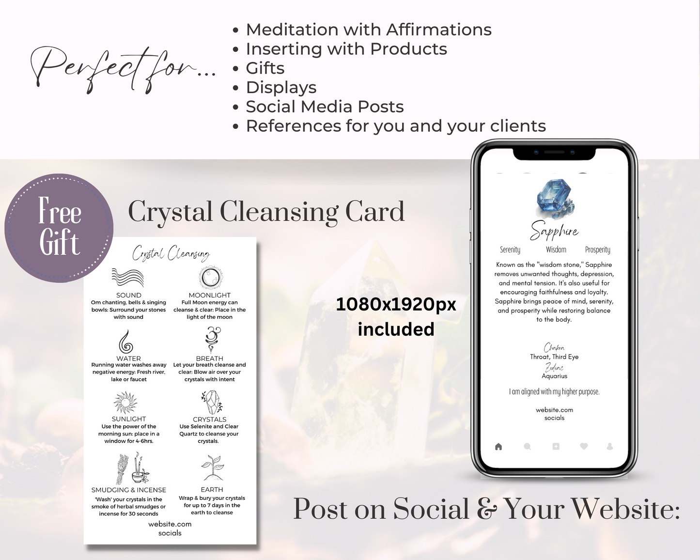 100 Editable Watercolor Crystal Meaning Cards, Printable Gemstone Meaning Cards