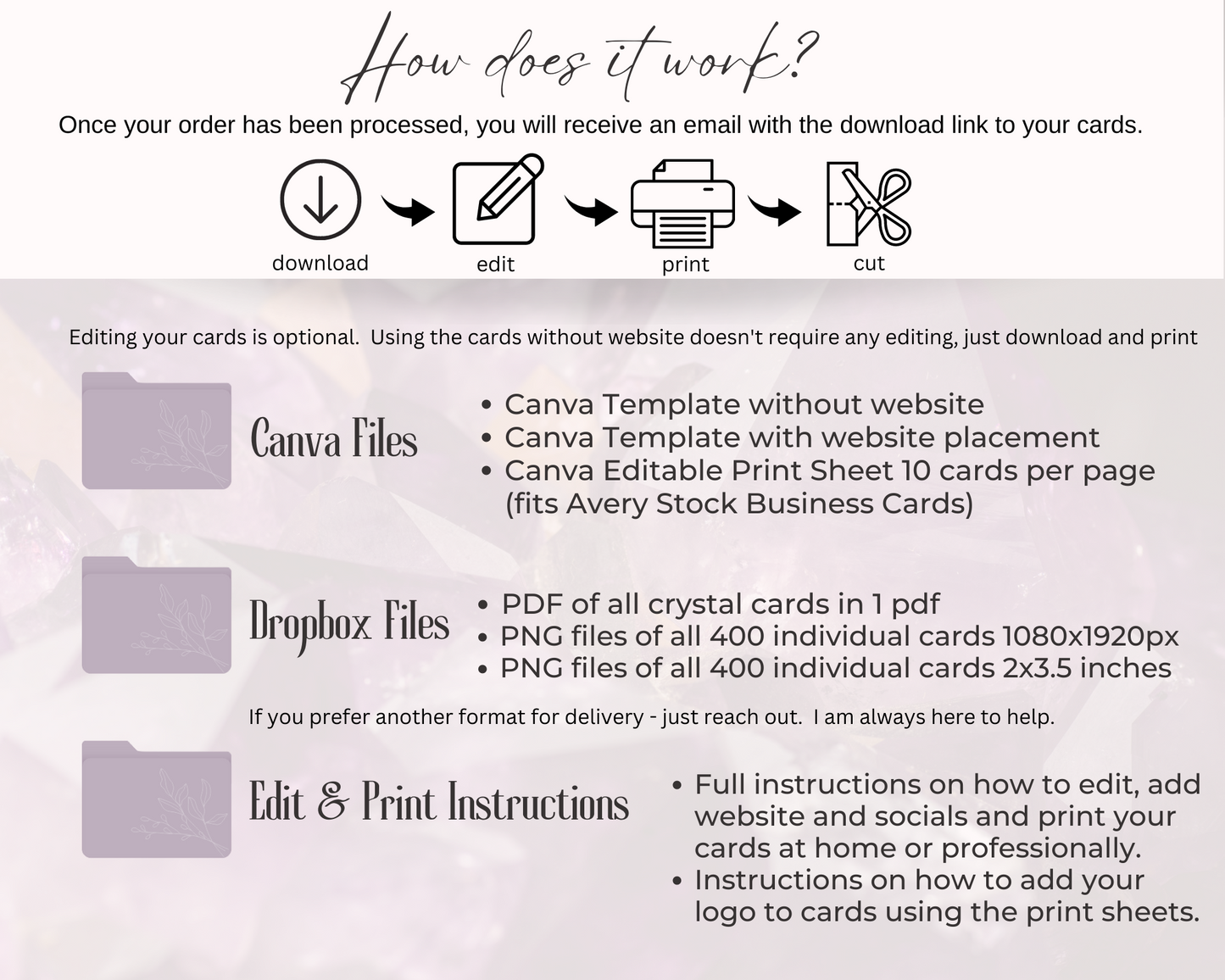 400 Business Card - Crystal Meaning Cards, Printable Gemstone Meaning Cards