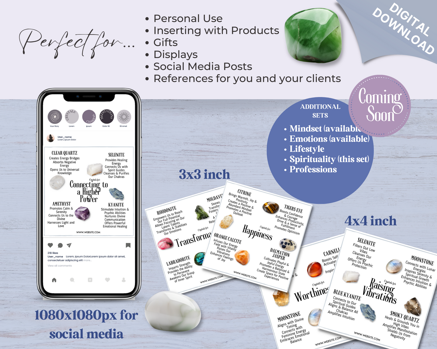 32 Crystals for Spirituality Cards, Editable Crystal Kit Card Set, Canva Printable Crystals for Spirituality