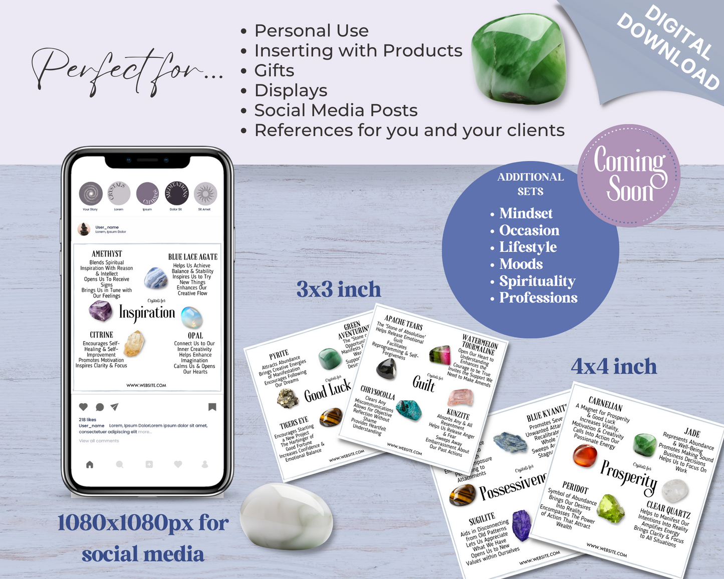 32 Crystals for Mindset Cards, Editable Crystal Kit Card Set - Canva