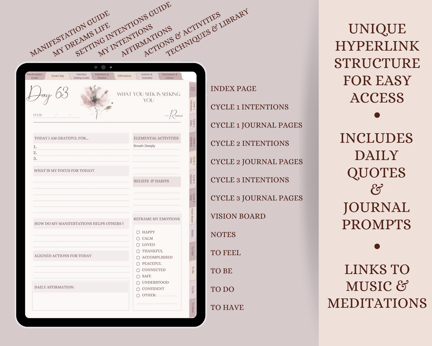 90 Day Manifestation Journal & Workbook - Printable and Digital Journal, Manifesting Planner