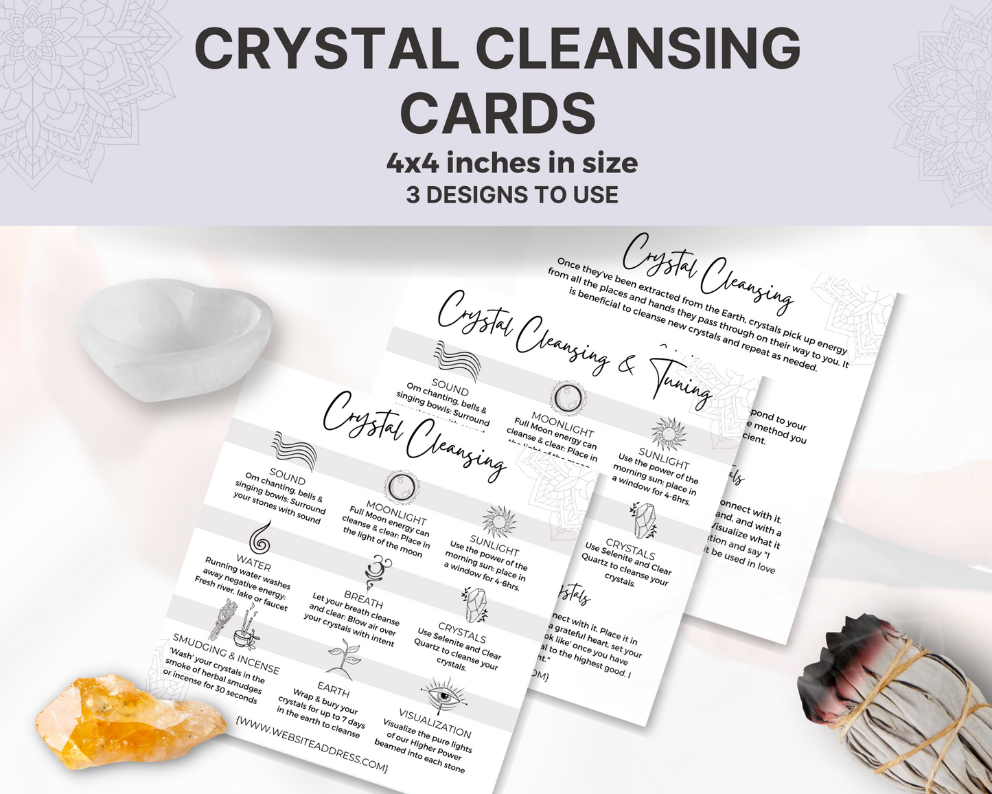 Editable Crystal Cleansing Cards, Crystal Insert Cards, How to Cleanse Your Crystals