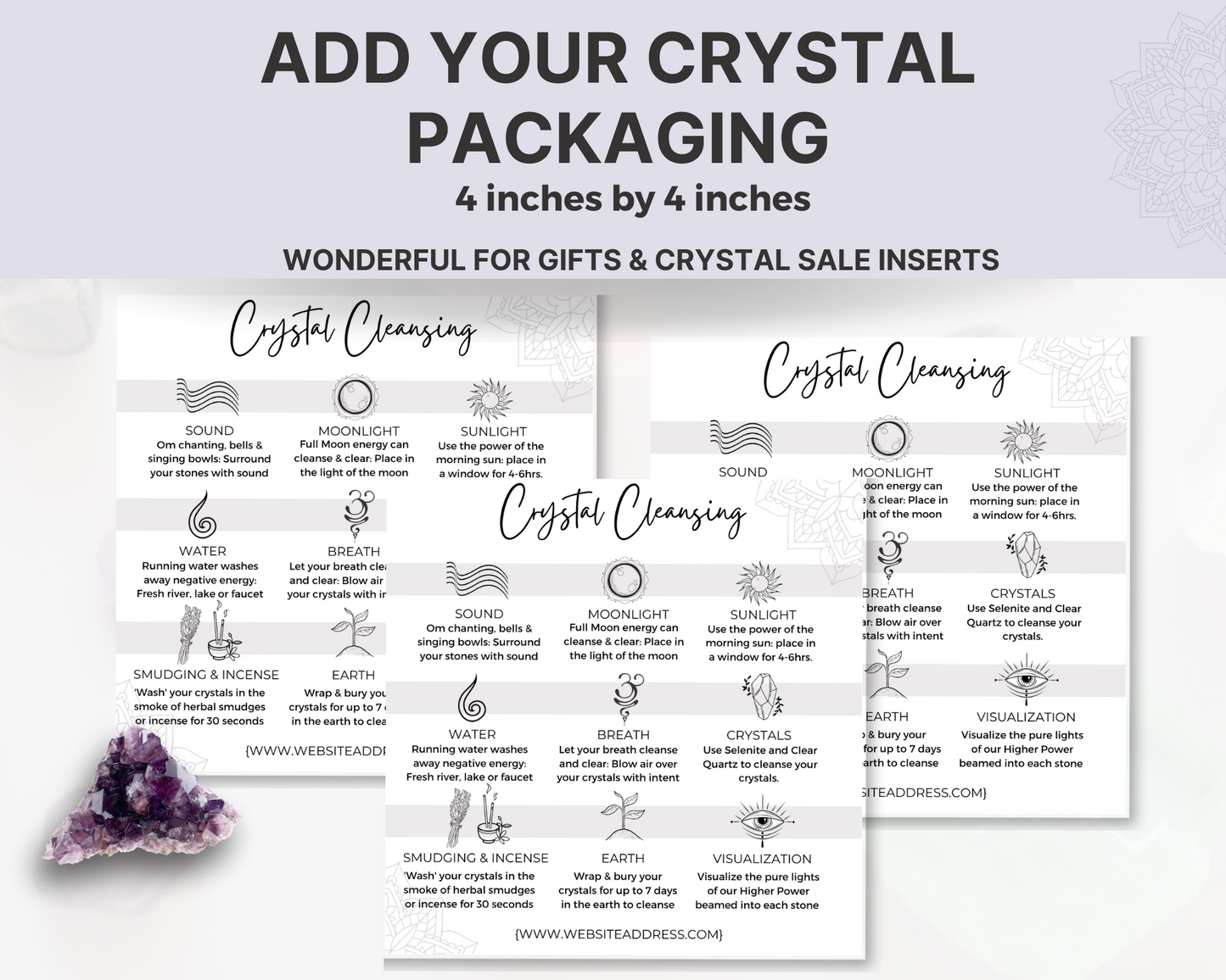 Editable Crystal Cleansing Cards, Crystal Insert Cards, How to Cleanse Your Crystals