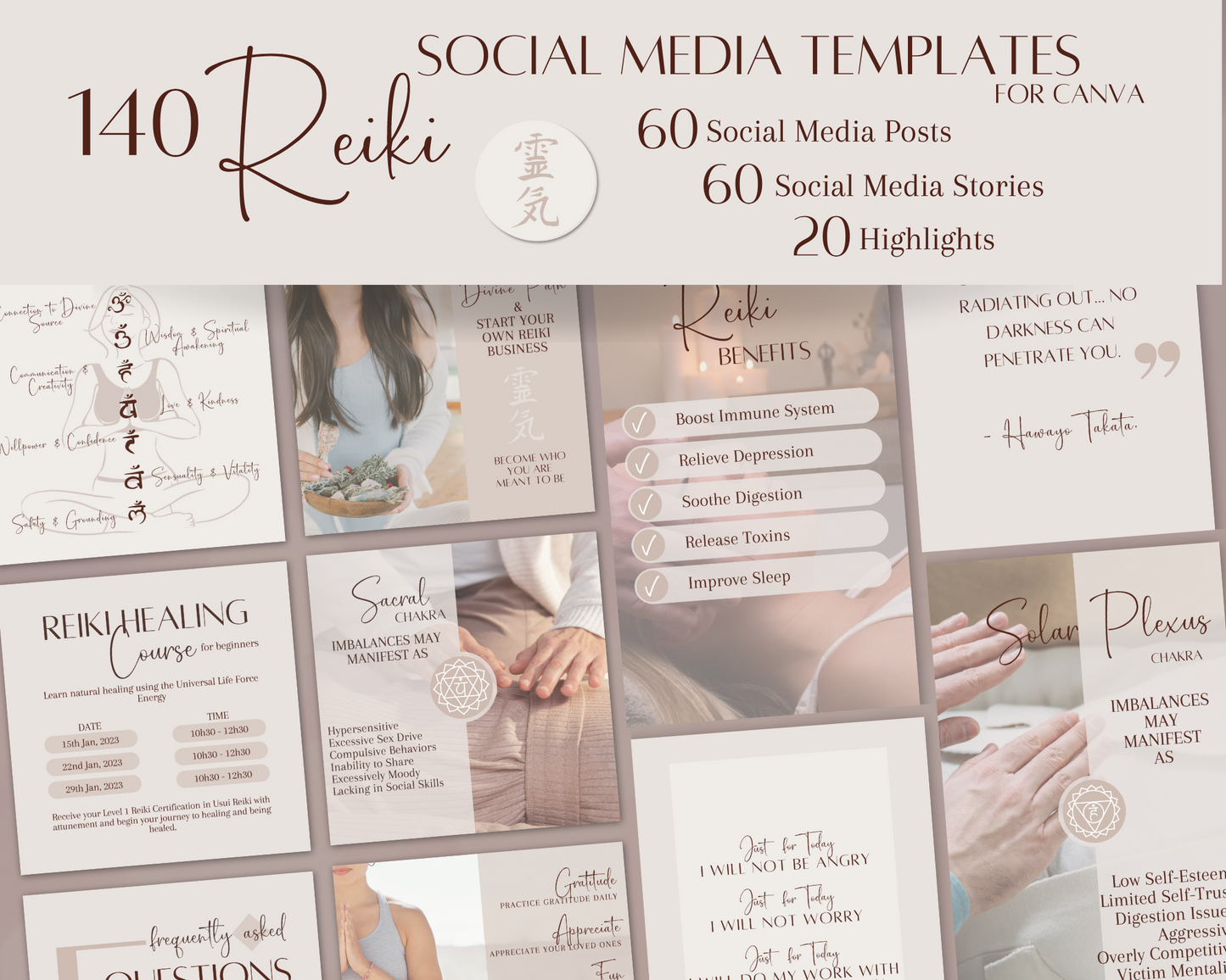 Reiki Social Media Marketing Bundle Vol 1 & 2 - Canva & Reiki Content Planner