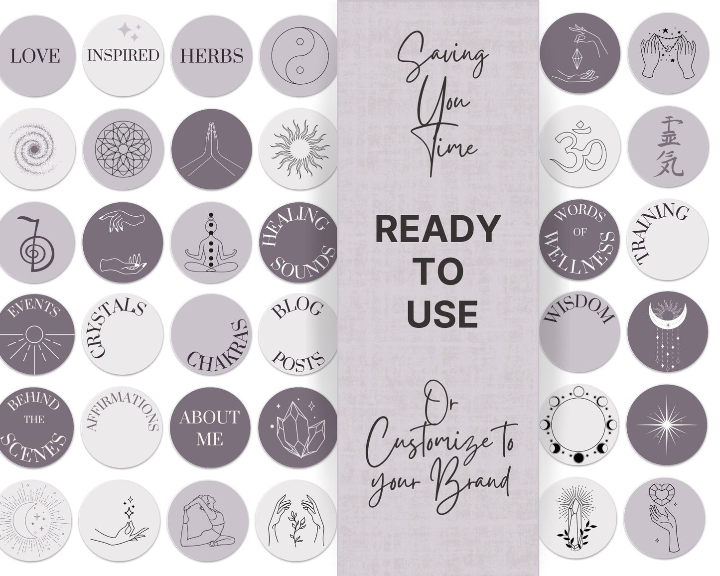 60 Reiki Healing Social Media Instagram Cover Template | Spiritual Instagram Highlights | Wellness, Energy Healing IG Branding Kit