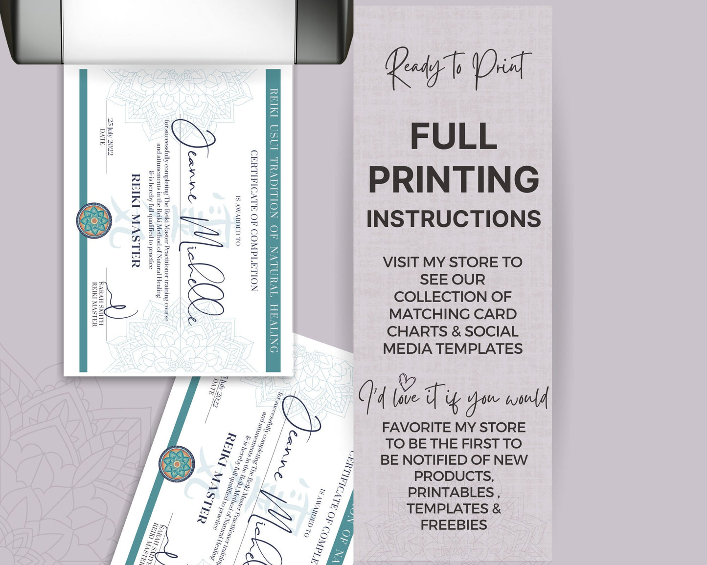 Editable Reiki Certificates 1-2-3-Master, Reiki Printable Canva Template and PDF, Color or Mono, Ideal for Reiki Practitioner Master Teacher