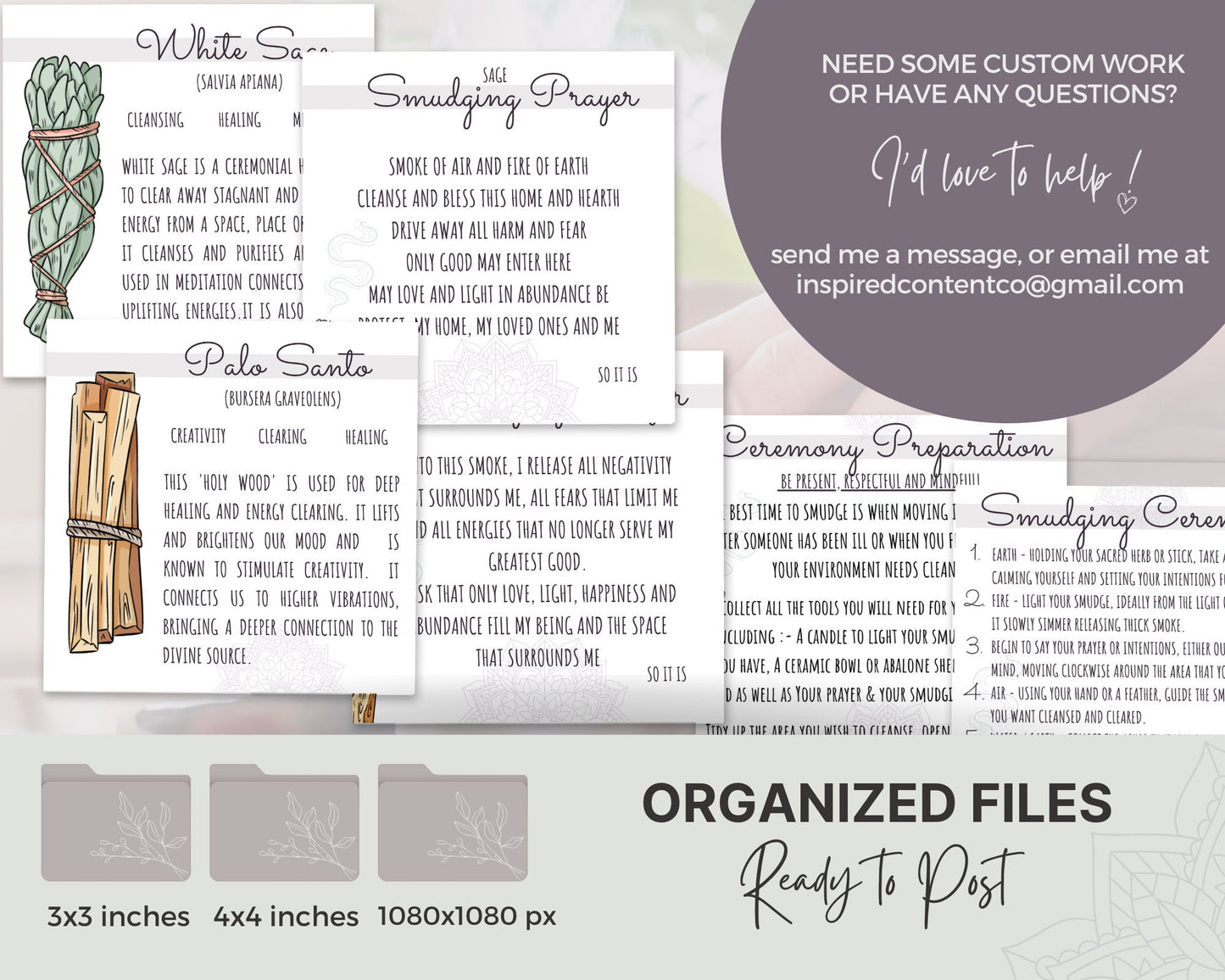 Smudging Cards, Smudging Prayer Cards & Smudging Instructions Sage and Palo Santo, Printable Cards and Smudging Guide, Energy Cleansing Kit