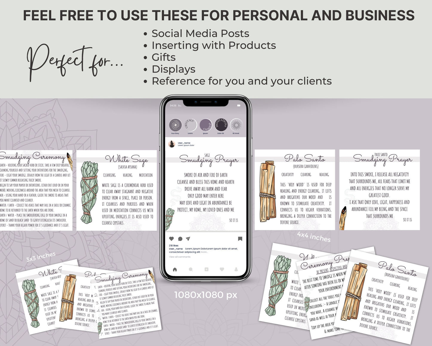 Smudging Cards, Smudging Prayer Cards & Smudging Instructions Sage and Palo Santo, Printable Cards and Smudging Guide, Energy Cleansing Kit