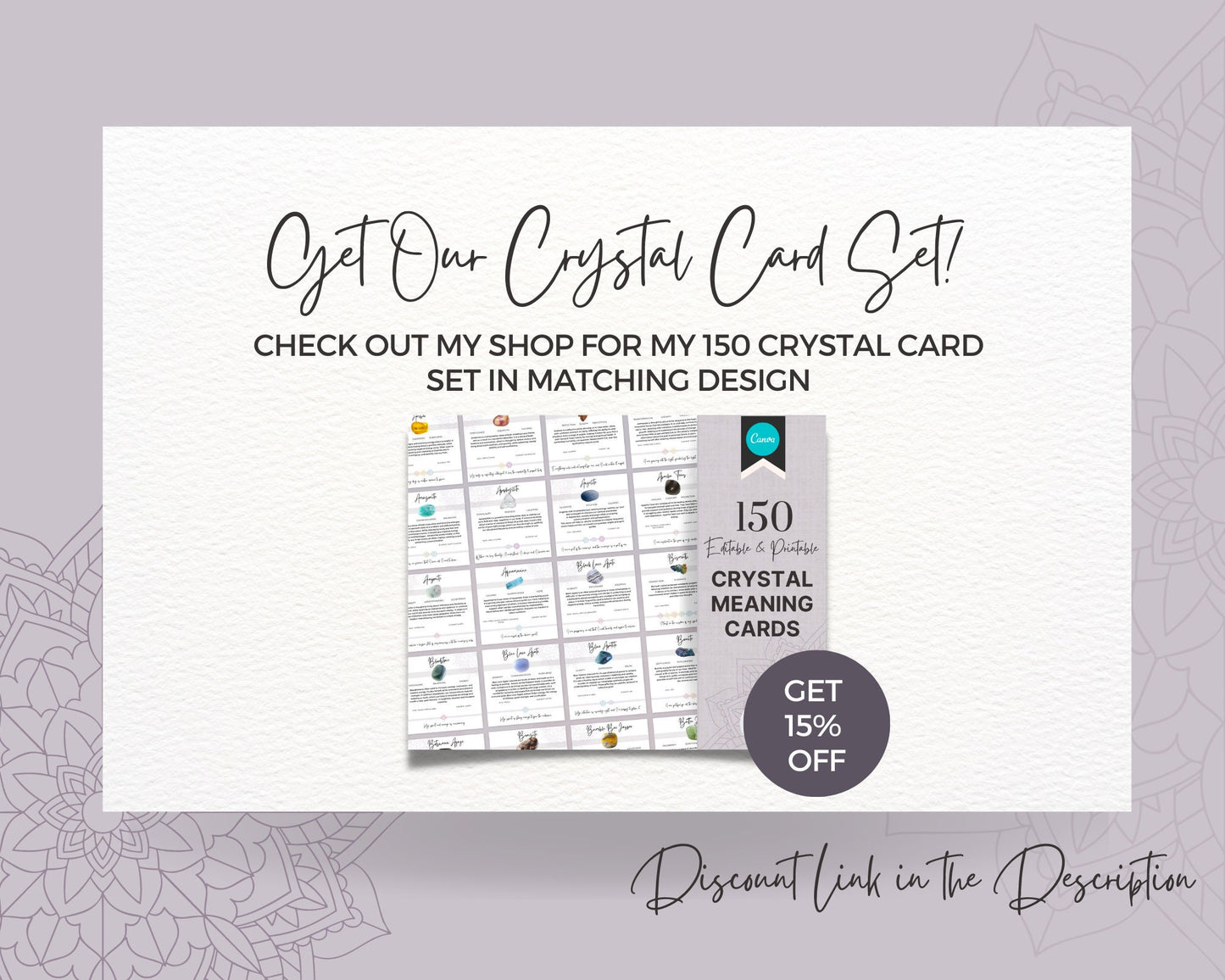 Crystal Insert Cards & Crystal Cleansing Cards Set, Crystals gift insert card, crystal information and crystal thank you insert