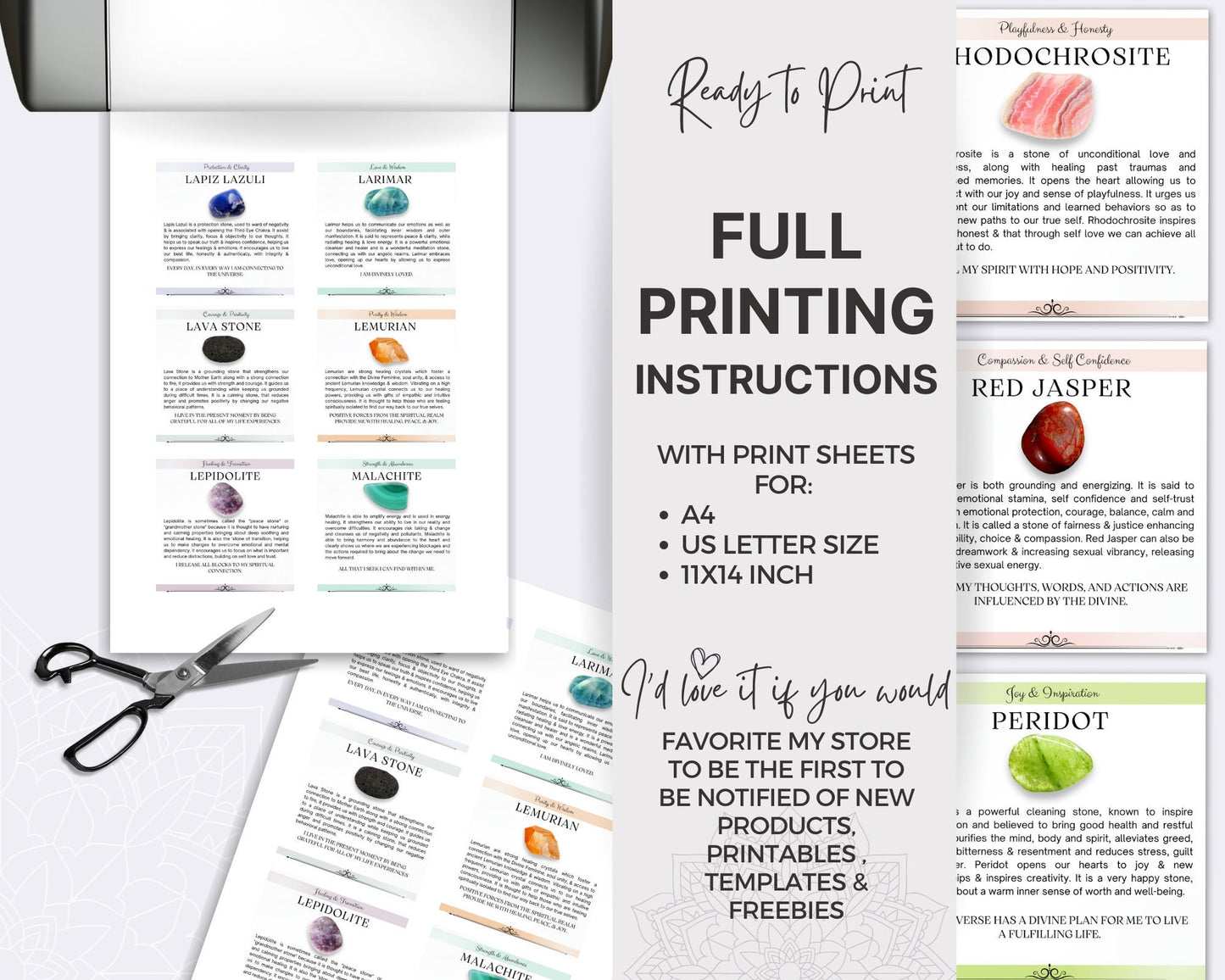 120 Crystal Meaning Card Set, Healing Crystal Info Cards, Gemstone Cards, Digital Crystal Cards, Healing Crystals Inspirational Cards