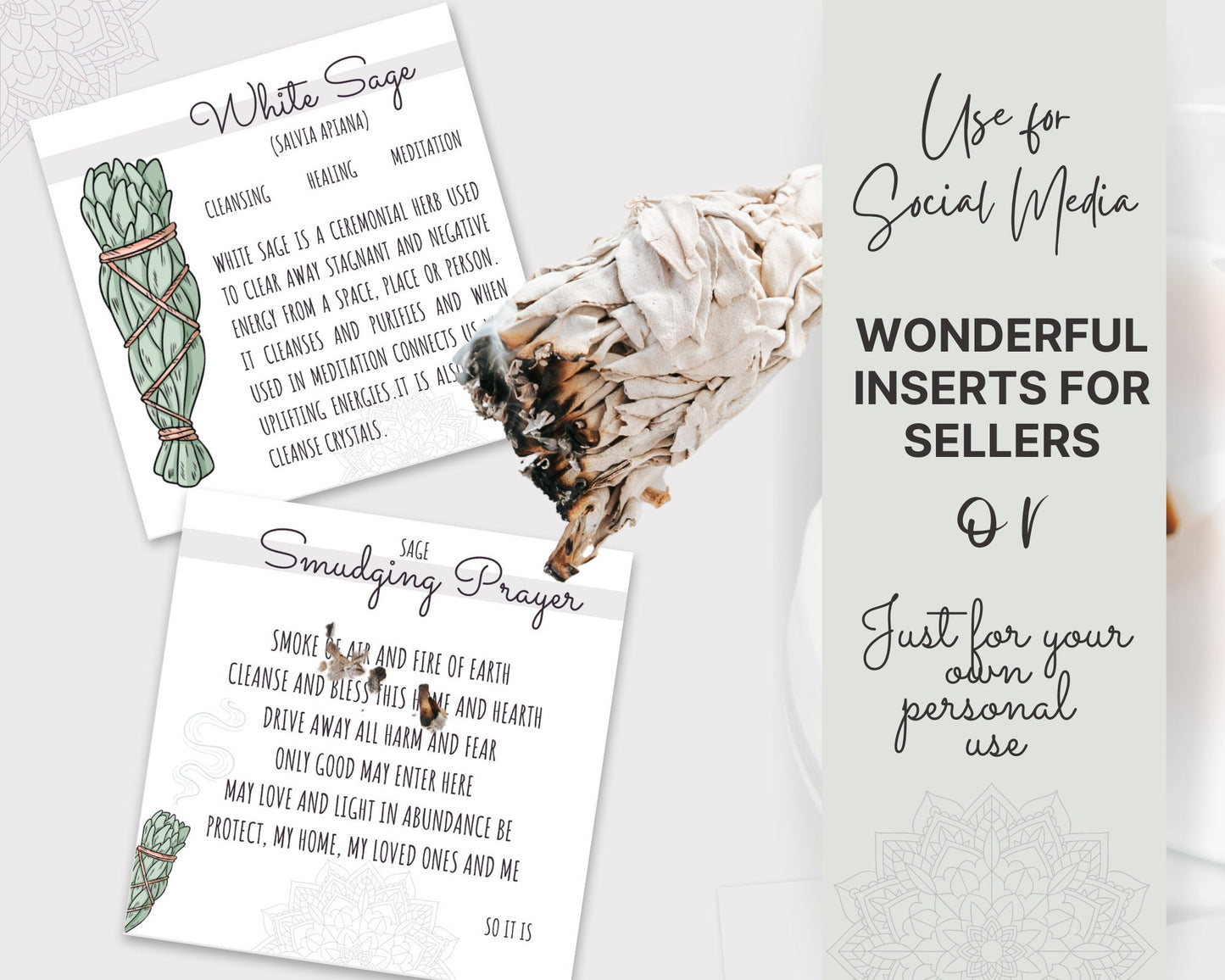 Smudging Cards, Smudging Prayer Cards & Smudging Instructions Sage and Palo Santo, Printable Cards and Smudging Guide, Energy Cleansing Kit