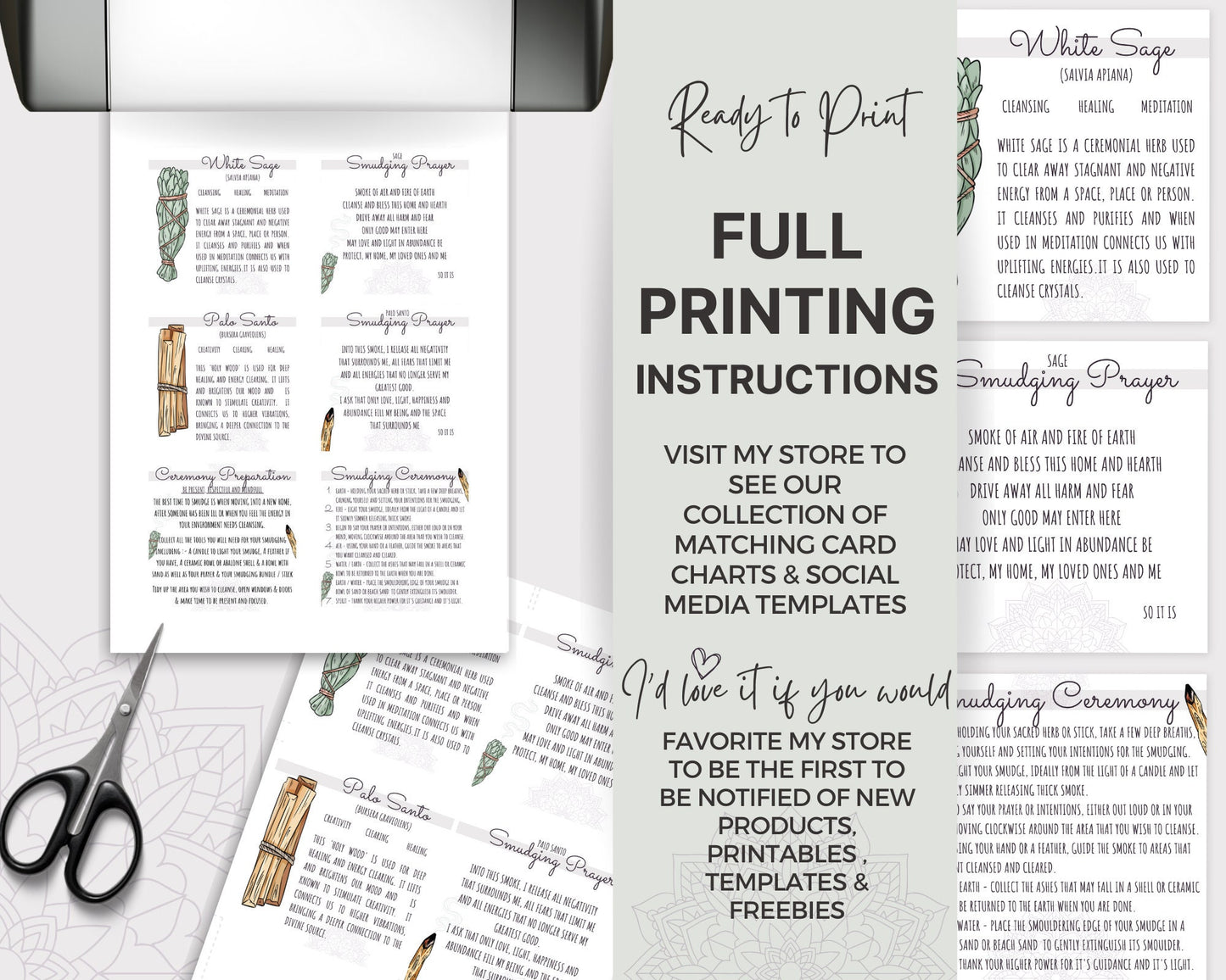 Smudging Cards, Smudging Prayer Cards & Smudging Instructions Sage and Palo Santo, Printable Cards and Smudging Guide, Energy Cleansing Kit