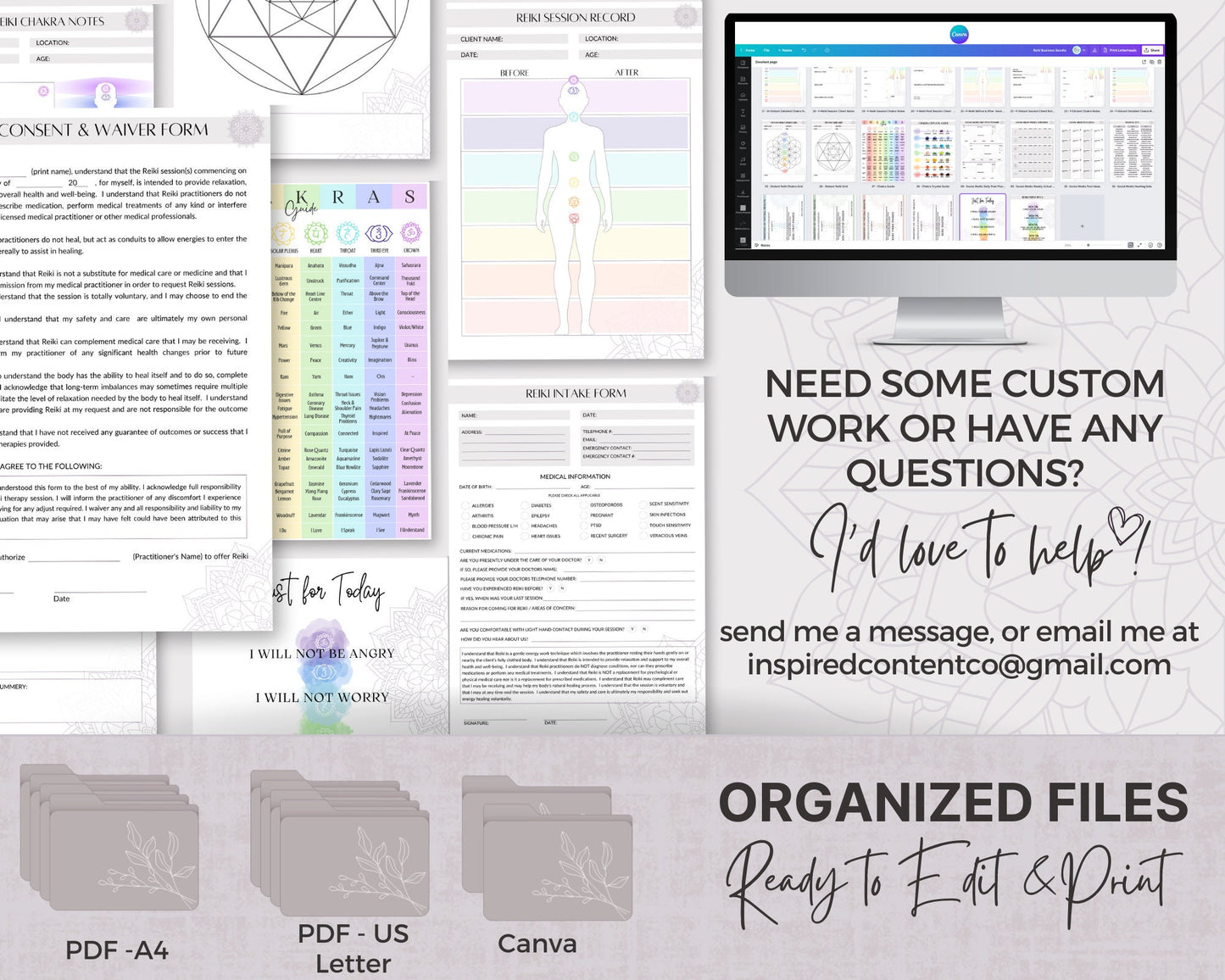 Reiki Business Form Bundle, Reiki Session, Reiki Certificates, Distance Reiki Forms, Reiki Intake Form, Waiver Reiki Session, Chakra Guide