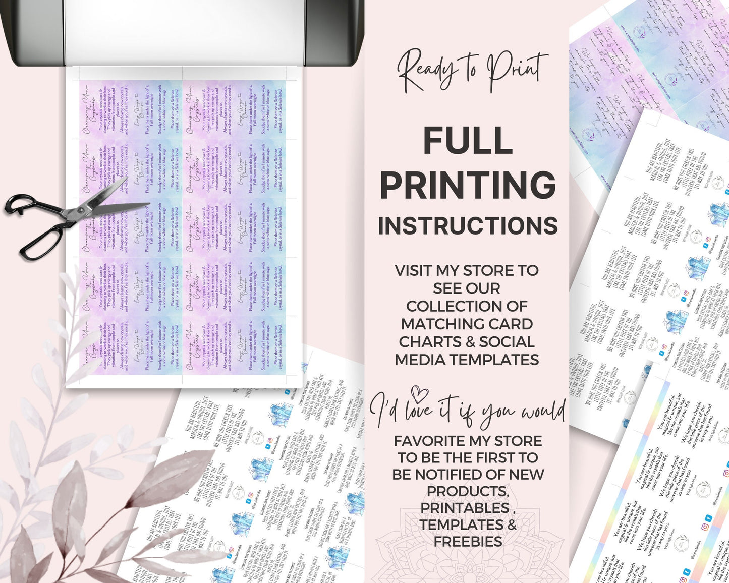 Crystal Insert Cards & Crystal Cleansing Cards Set, Crystals gift insert card, crystal information and crystal thank you insert