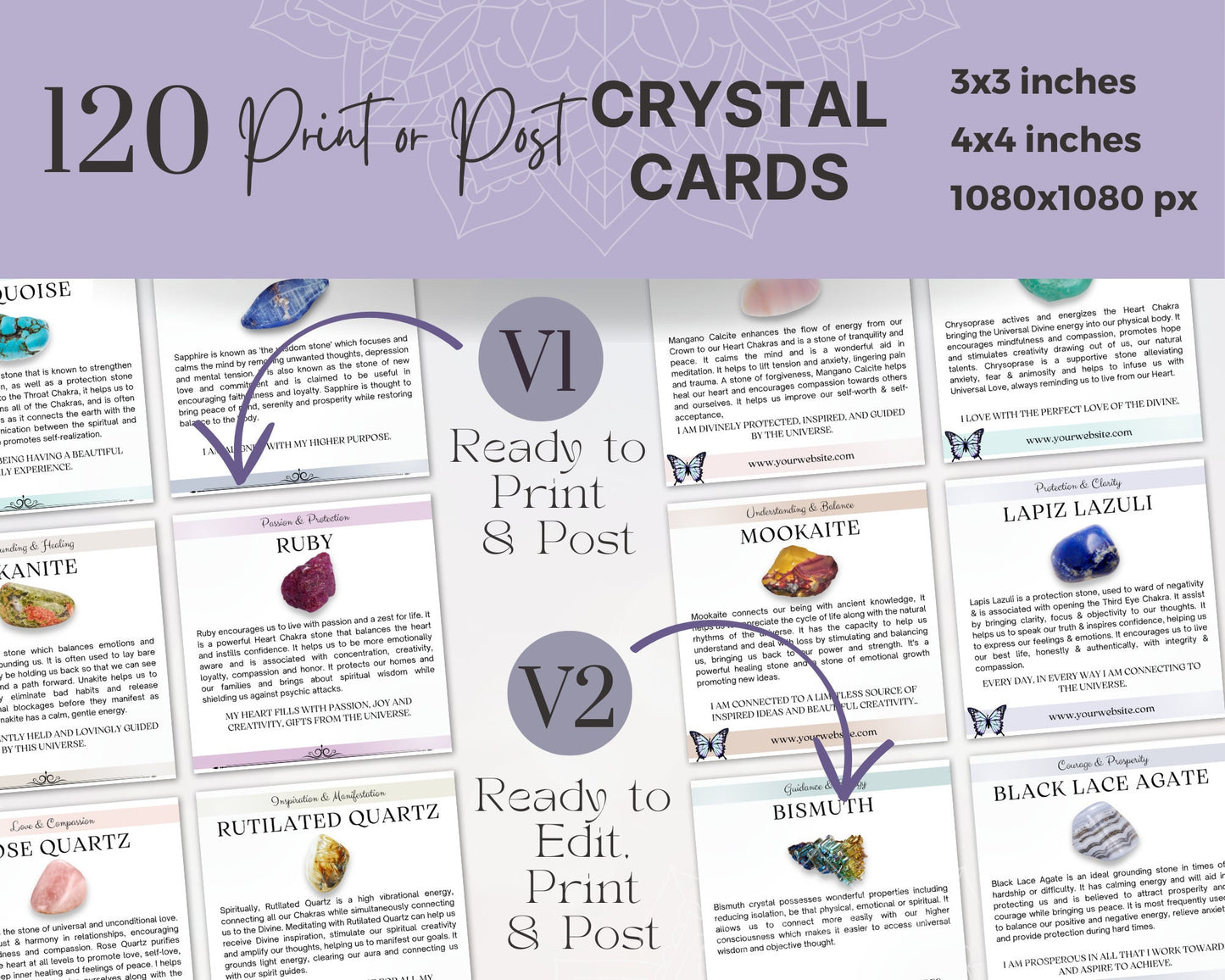 120 Crystal Meaning Card Set, Healing Crystal Info Cards, Gemstone Cards, Digital Crystal Cards, Healing Crystals Inspirational Cards