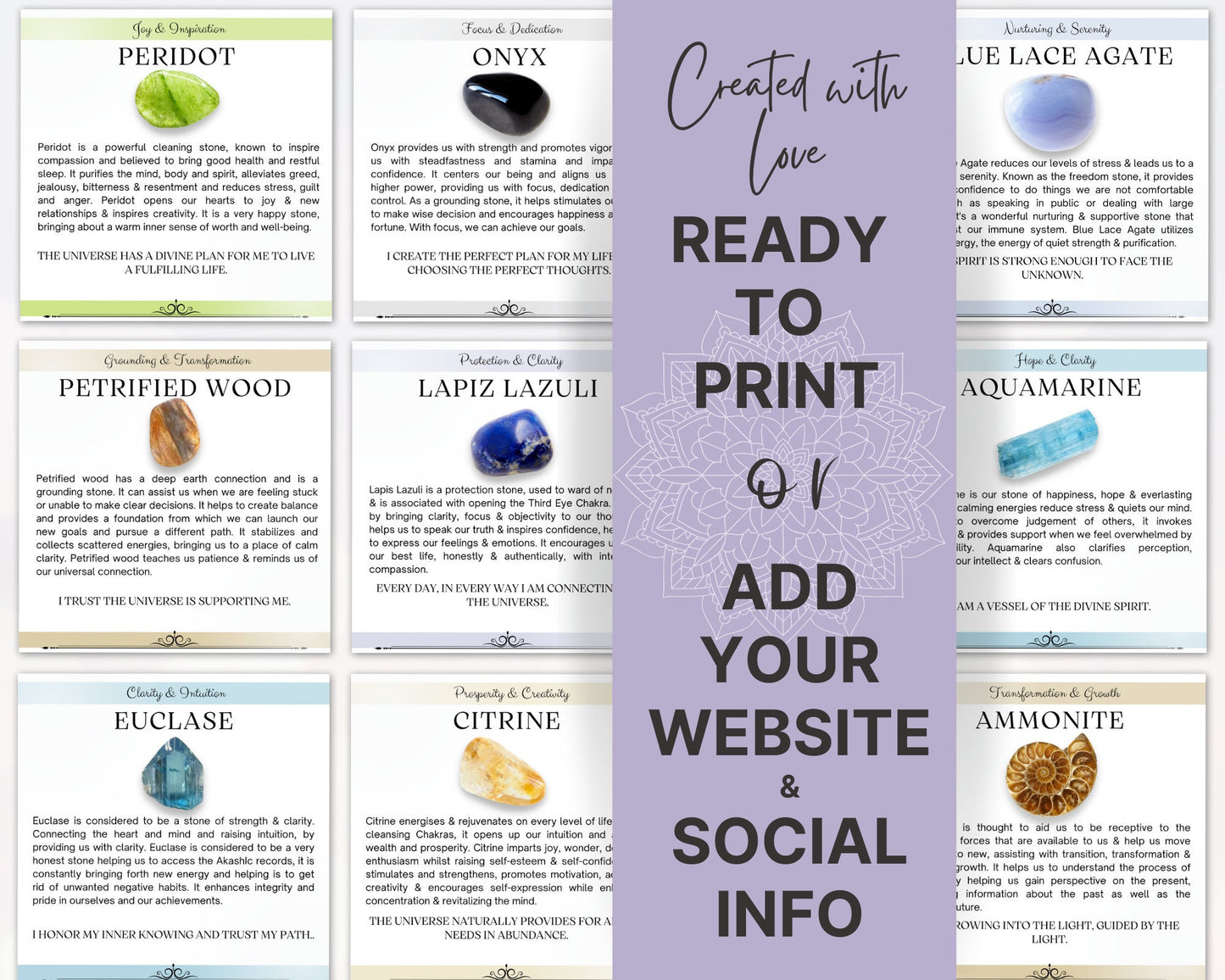 120 Crystal Meaning Card Set, Healing Crystal Info Cards, Gemstone Cards, Digital Crystal Cards, Healing Crystals Inspirational Cards