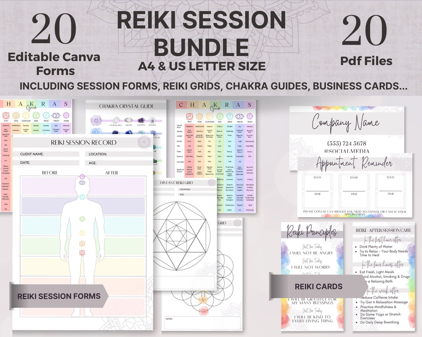 Reiki Session Form Bundle, 18 Reiki Session Forms, Grids & Reiki Chakra Healing Printables, Distance Reiki Forms for Reiki Healing Session