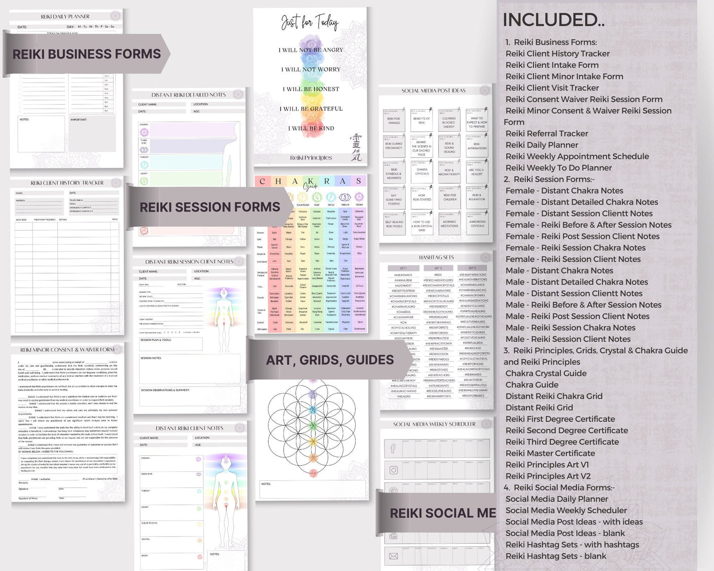 Reiki Business Form Bundle, Reiki Session, Reiki Certificates, Distance Reiki Forms, Reiki Intake Form, Waiver Reiki Session, Chakra Guide