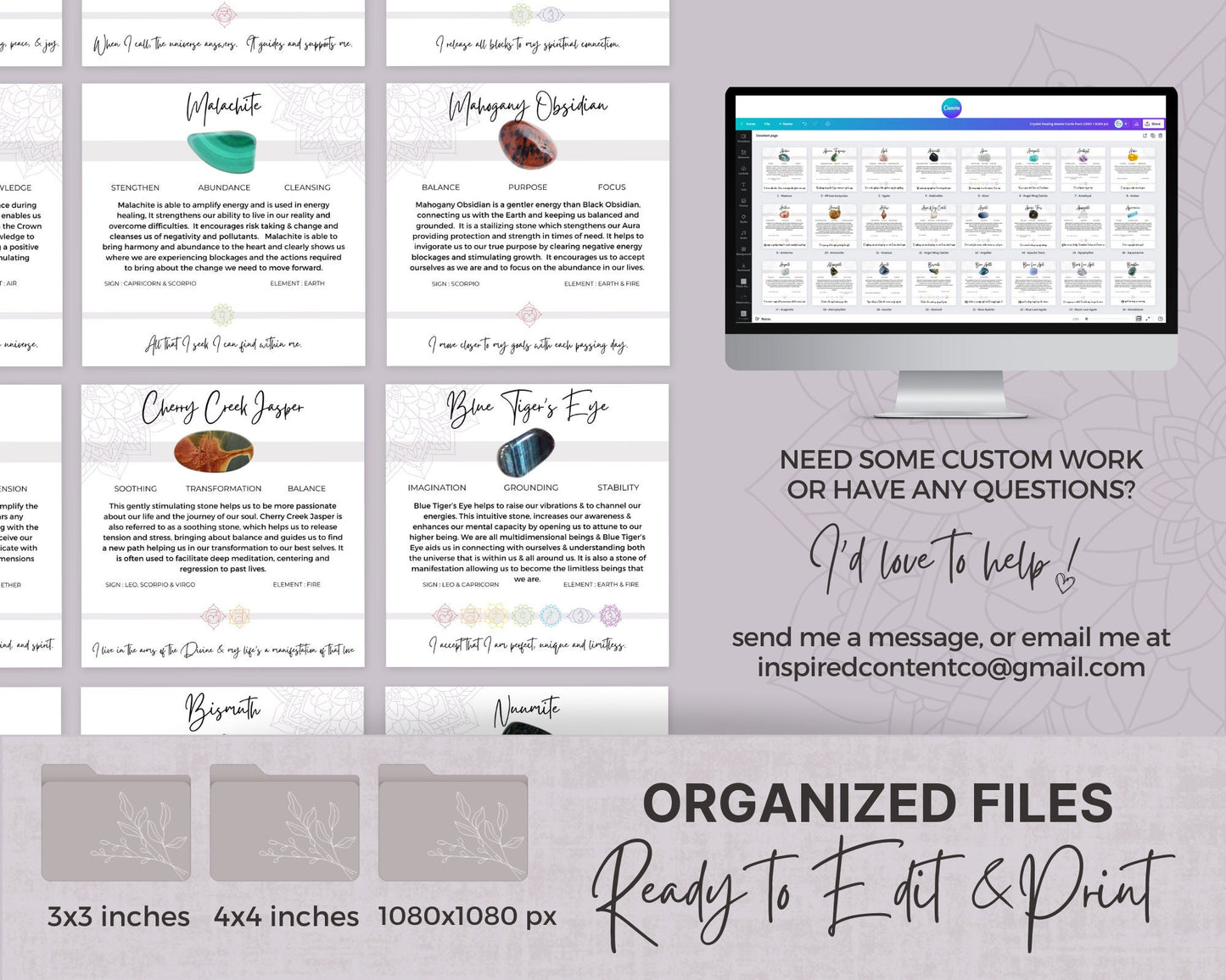 230 Printable Crystal Meaning Cards, Editable Gemstone Cards, Instant Download Crystal Cards, Crystal Information Cards PDF, Chakra Cards