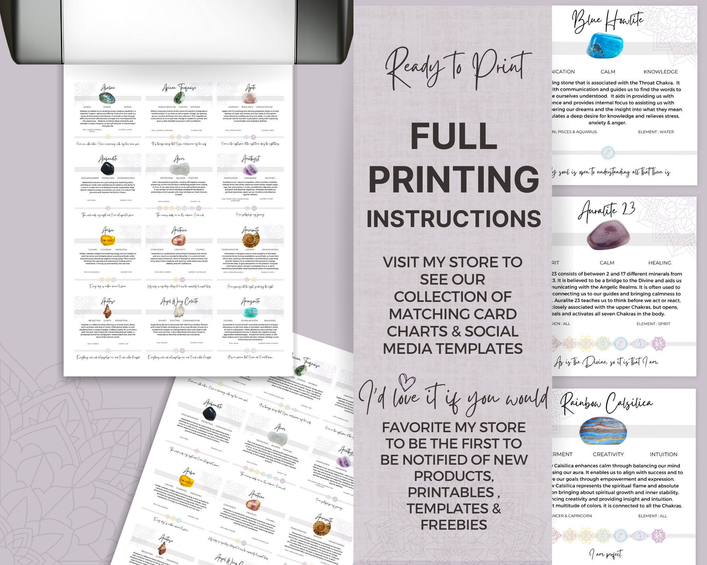 230 Printable Crystal Meaning Cards, Editable Gemstone Cards, Instant Download Crystal Cards, Crystal Information Cards PDF, Chakra Cards