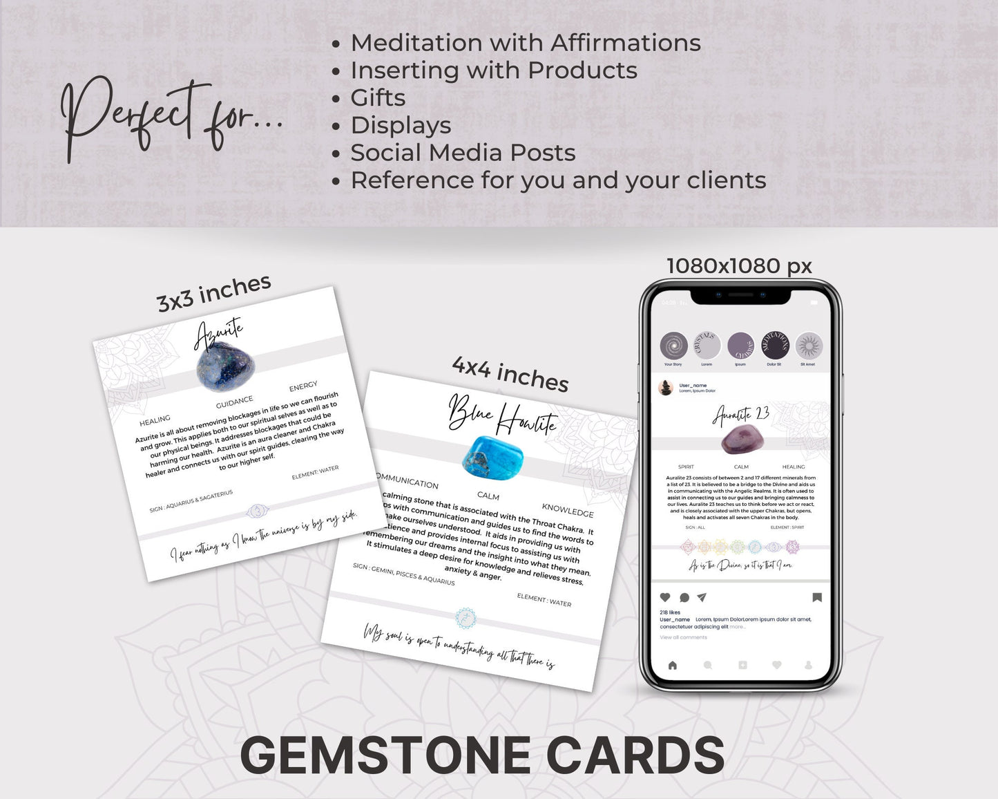 300 Crystal Cards, Healing Crystal Descriptions & Affrimation Cards, Digital Gemstone Meaning Cards, Print Metaphysical Crystal Info Cards