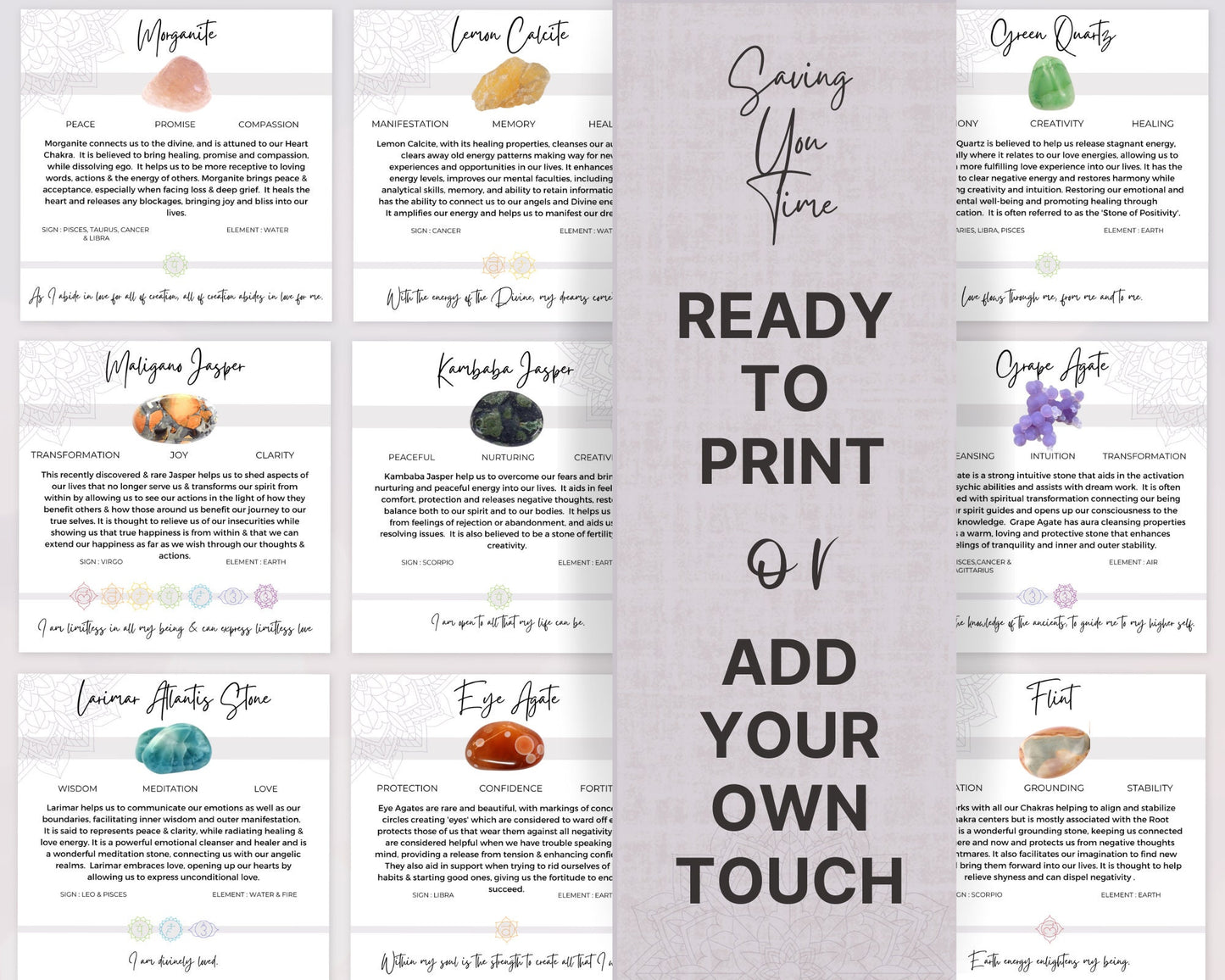 300 Crystal Cards, Healing Crystal Descriptions & Affrimation Cards, Digital Gemstone Meaning Cards, Print Metaphysical Crystal Info Cards