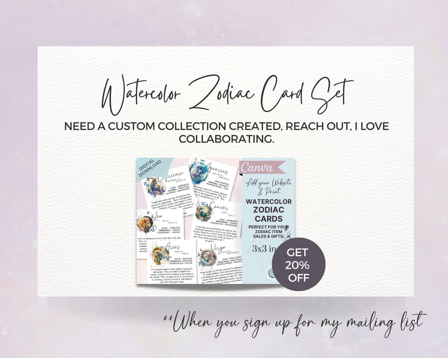 Crystal Zodiac Cards, Printable Zodiac Cards with Birthstones, Zodiac Crystals, Editable Star Sign Cards, Canva Zodiac Crystal Insert Cards