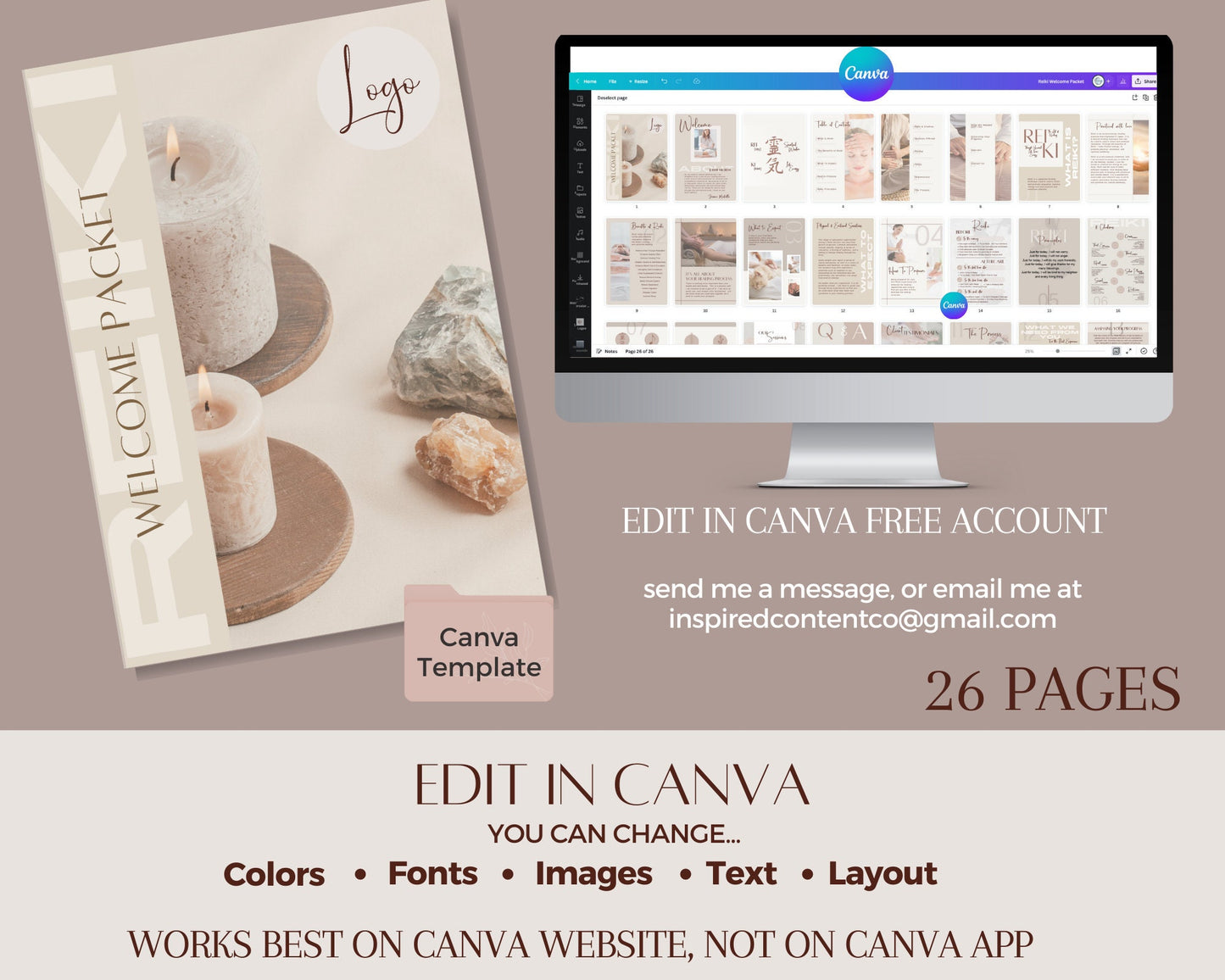 Reiki Client Welcome Guide, Energy Healing Client Onboarding Packet, Reiki Information Packet in Canva, New Client Guide for Reiki Business