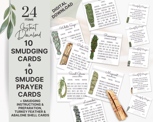 10 Smudging Cards & Smudge Prayer Cards includes Smudging Instructions Card