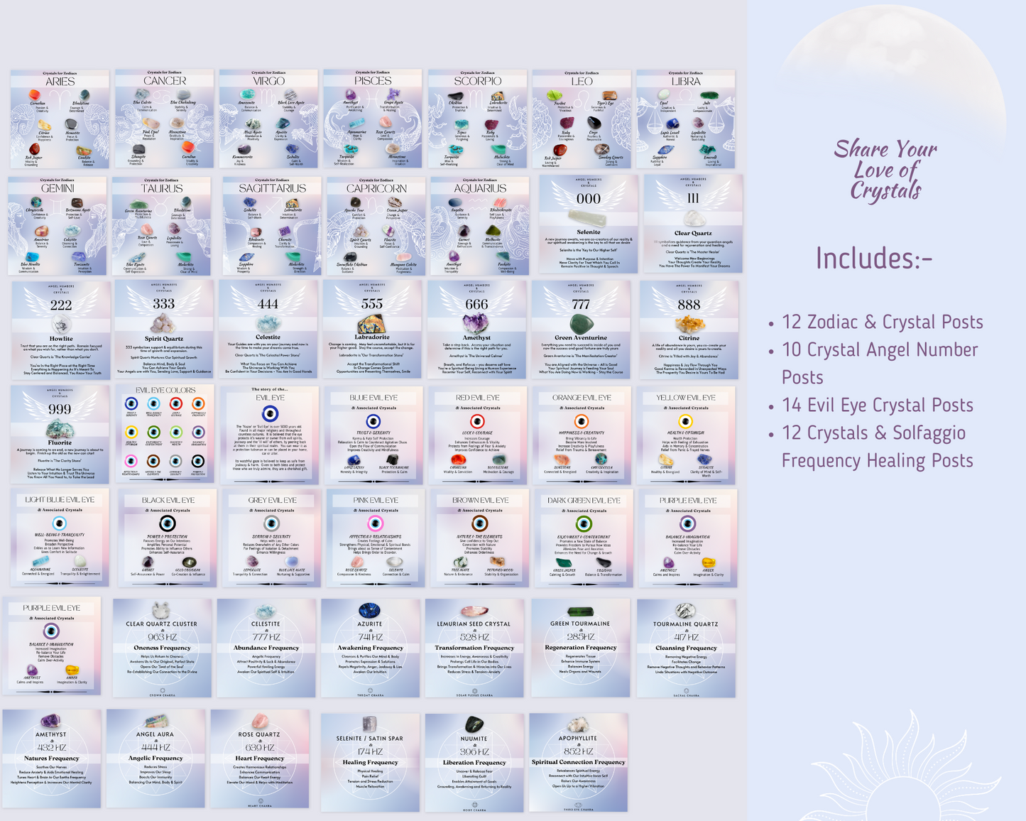 Crystal Social Media Posts Bundle - Vol 1,2,3 & 4 Energy Healing Instagram Posts