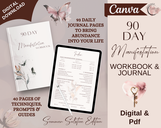 90 Day Manifestation Journal & Workbook - Printable and Digital Journal, Manifesting Planner