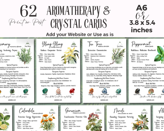 62 Essential Oil Cards - Printable Aromatherapy Card Collection - Digital Essential Oil Cards