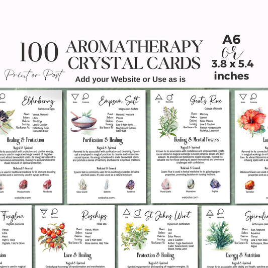 Vol 2 - 100 Herb & Plant Crystal Cards, Apothecary herb meaning cards, Editable Herbalism Plant Cards, Botanical info cards, printable herbs