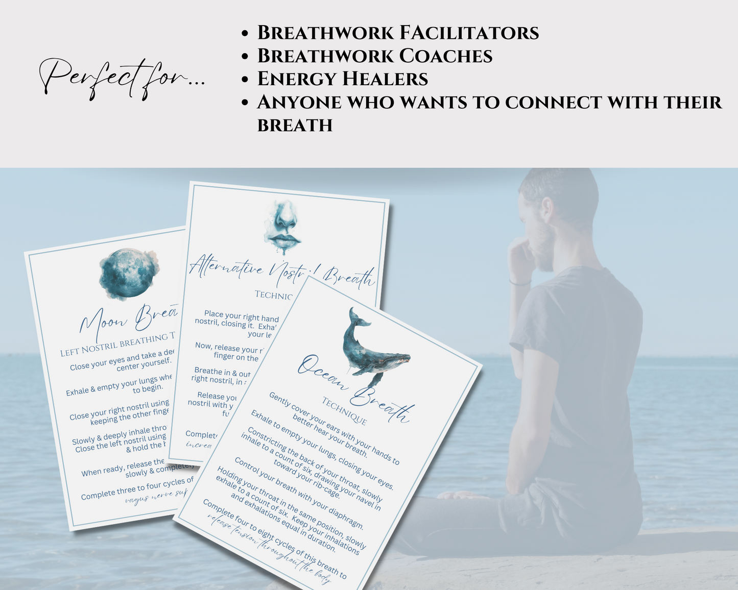 32 Breathing Cards, Mindful Breathwork Calming Techniques, Printable Breath Cards