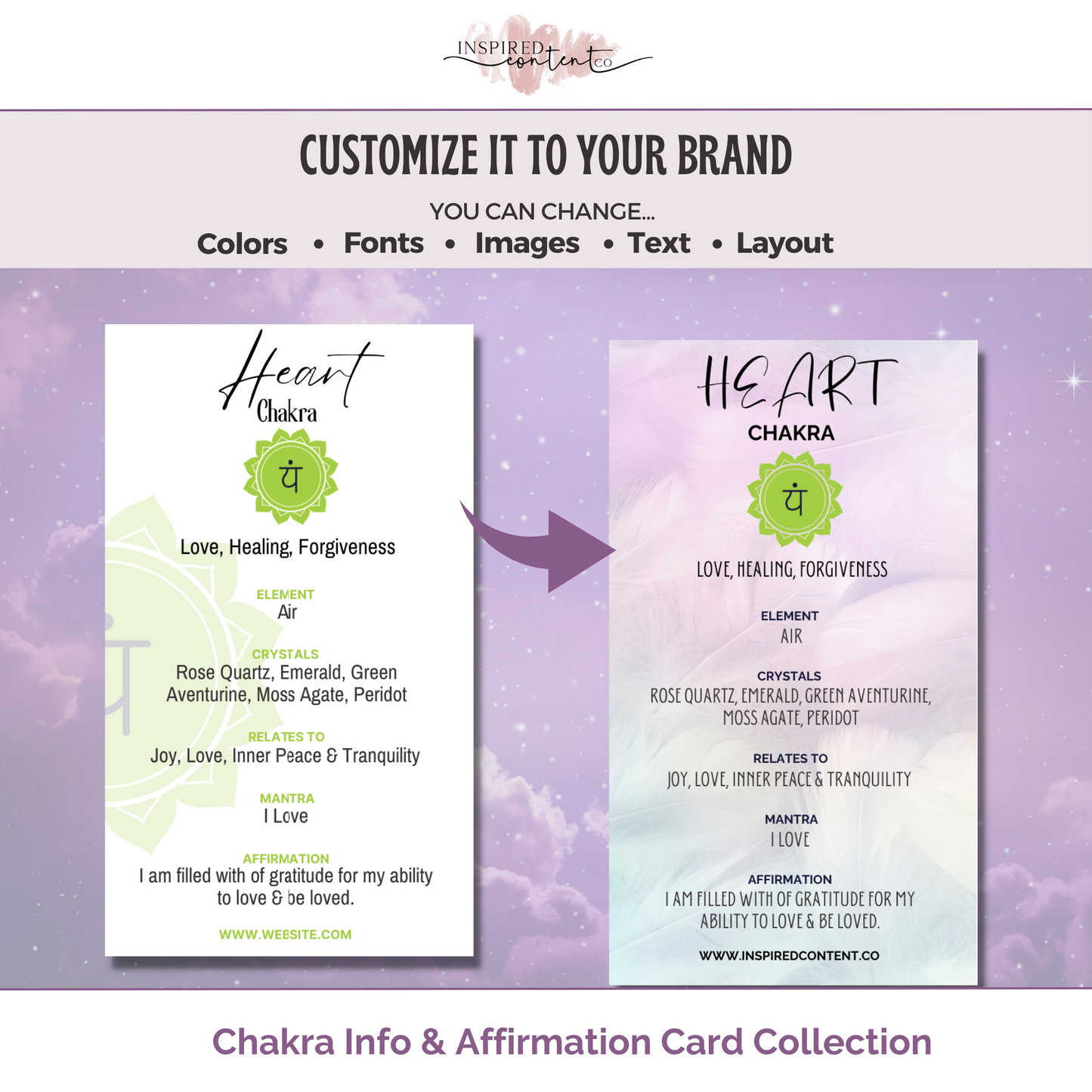 15 Chakra Info & Affirmation Cards - Printable Chakra Card Set, Canva Editable Seven Chakras Deck, Reiki Chakra Affirmations, Biz Card Size