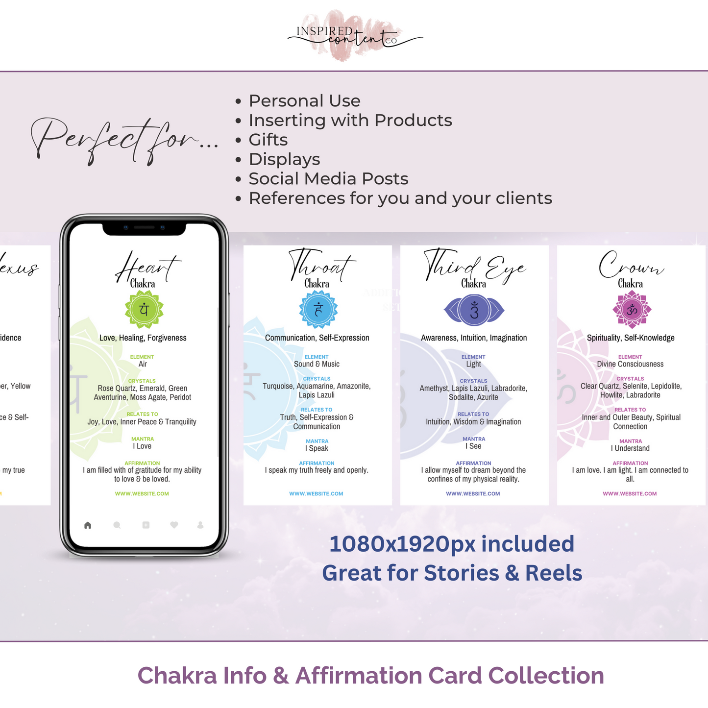 15 Chakra Info & Affirmation Cards - Printable Chakra Card Set, Canva Editable Seven Chakras Deck, Reiki Chakra Affirmations, Biz Card Size