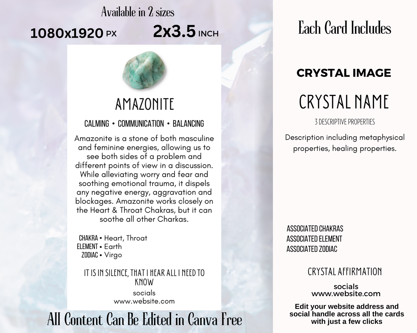 400 Business Card - Crystal Meaning Cards, Printable Gemstone Meaning Cards