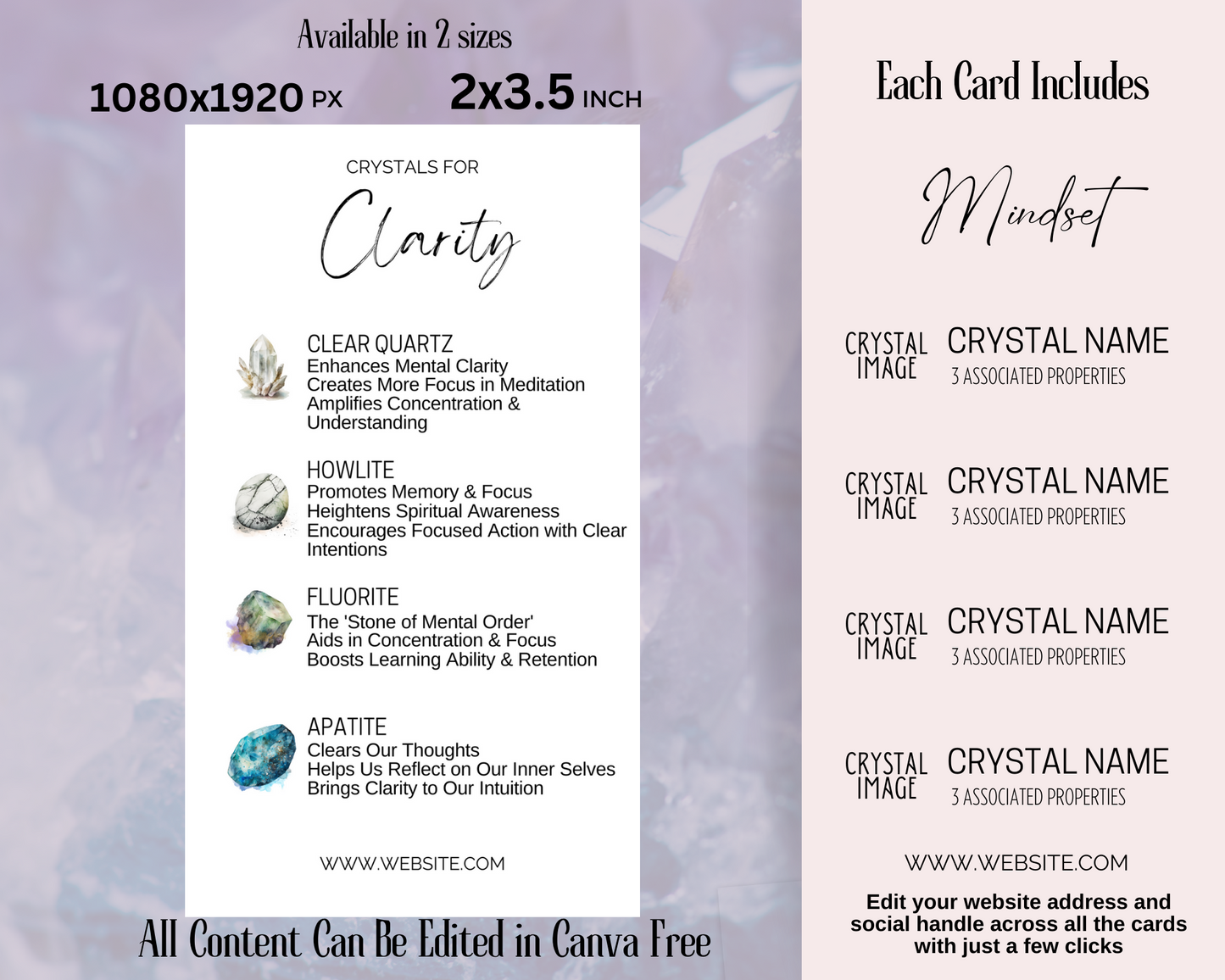 32 Crystals for Mindset Cards, Editable Crystal Kit Cards Set Business Card Size