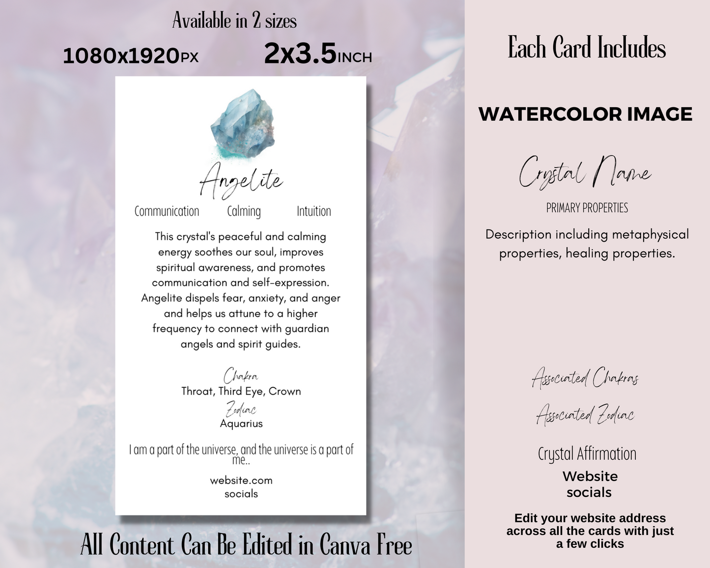 400 Editable Watercolor Crystal Meaning Cards