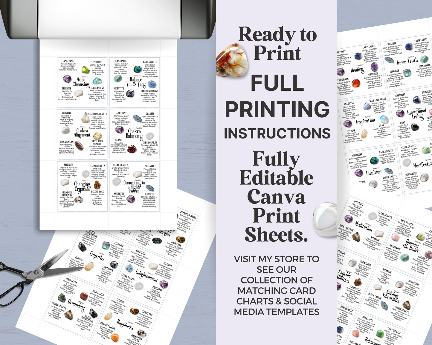 32 Crystals for Spirituality Cards, Editable Crystal Kit Card Set, Canva Printable Crystals for Spirituality
