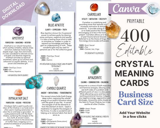 400 Business Card - Crystal Meaning Cards, Printable Gemstone Meaning Cards
