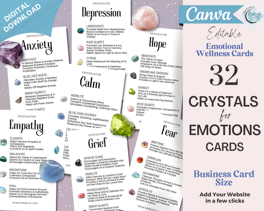 32 Healing Crystal Cards, Crystal Kit Cards, Editable Emotional Healing Crystal Sets