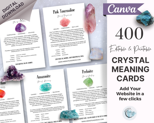 400 Editable Crystal Meaning Cards, Printable Gemstone Meaning Cards, Healing Crystal Cards with Meaning of Stones, Digital Crystal Cards